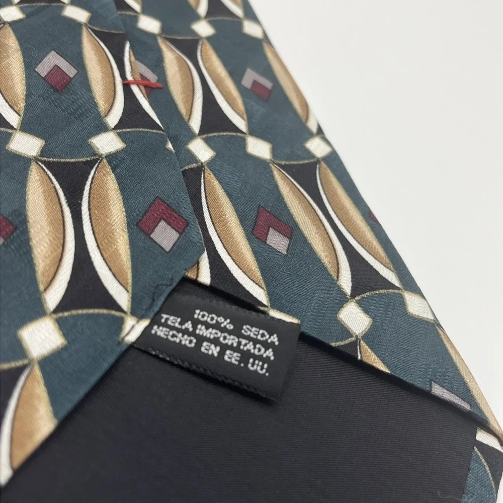 Conte di Milano Men's Necktie GEOMETRIC Abstract Art Deco 100% Silk Green/Black